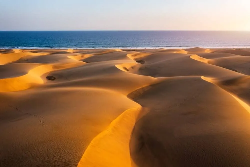 Panoramic view over the Maspalomas Dunes toward the Atlantic Ocean